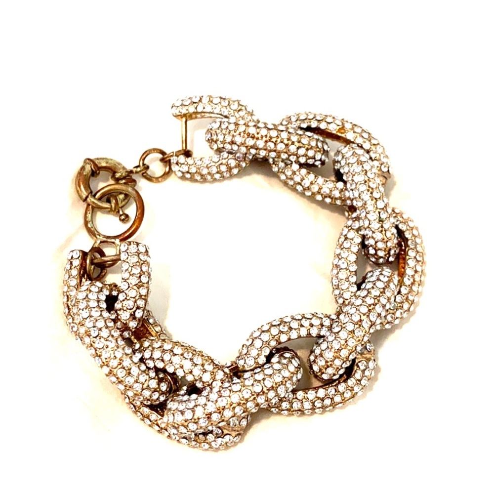 Chunky gold & pave rhinestone link bracelet
